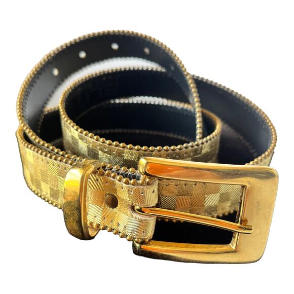 Vtg Elite Gold Check 1980s Womens Belt Size M/L  4011 Beaded Gold Buckle Retro main image 9